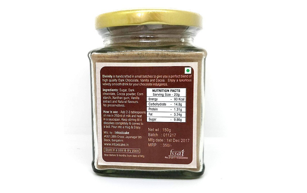 Intoxicake Divinity Hot Chocolate Classic   Glass Jar  150 grams